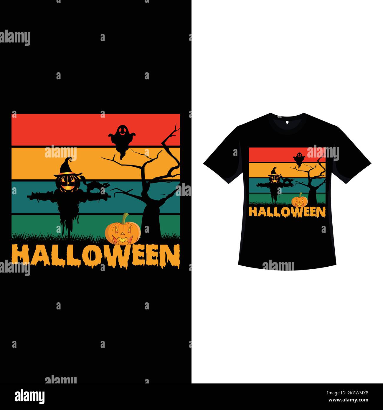 Black Halloween Ghost Pumpkin Graphic Crew Neck T Shirt