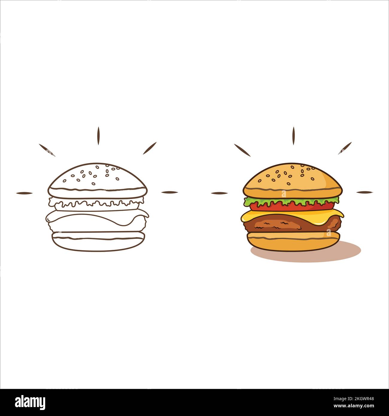 Burger coloring book vector design. Coloring book for kids. Drawing book page illustrations for kids. Burger coloring book illustration design. Delici Stock Vector