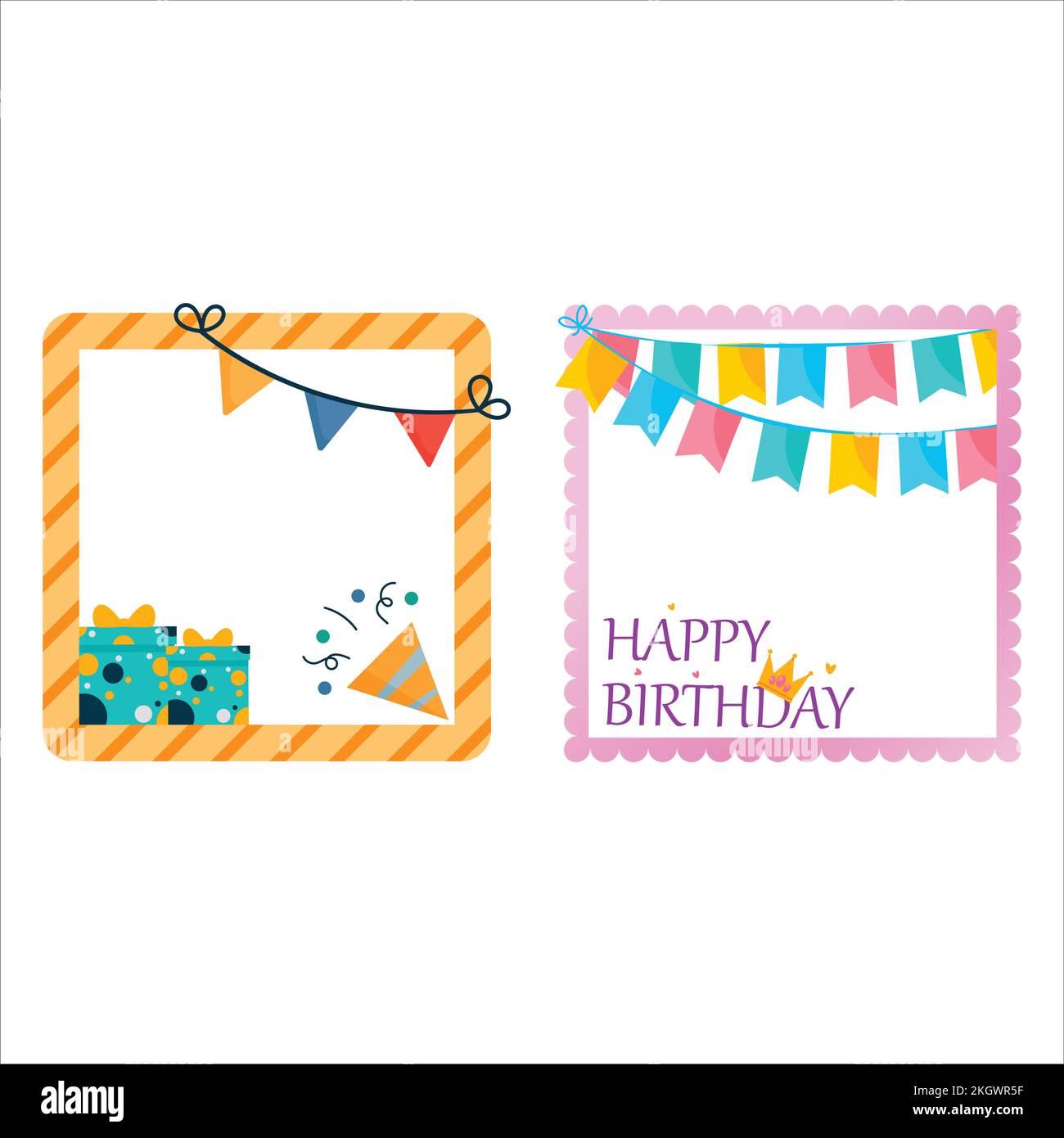 Happy birthday frame design with calligraphy and party banner. Happy
