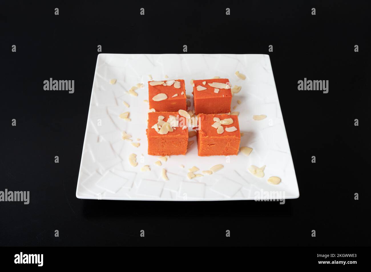 Indian dishe culinary Still Life. Halwa cake served on a plate Stock Photo