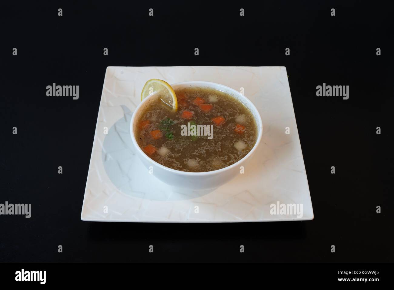 Indian dishe culinary Still Life. Vegetarian soup served on a plate Stock Photo