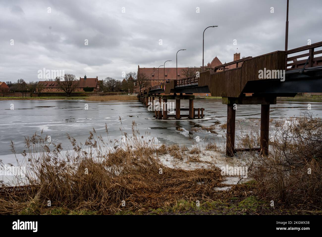 A bridge over the Nogat River in Malbork, Poland. This medieval Castle