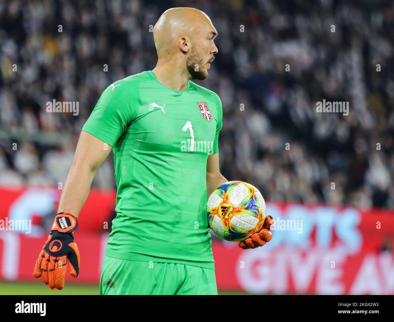 Wolfsburg, Germany, March 20, 2019: Serbia national team goalkeeper, Marko Dmitrovic, during the international game between Germany and Serbia Stock Photo