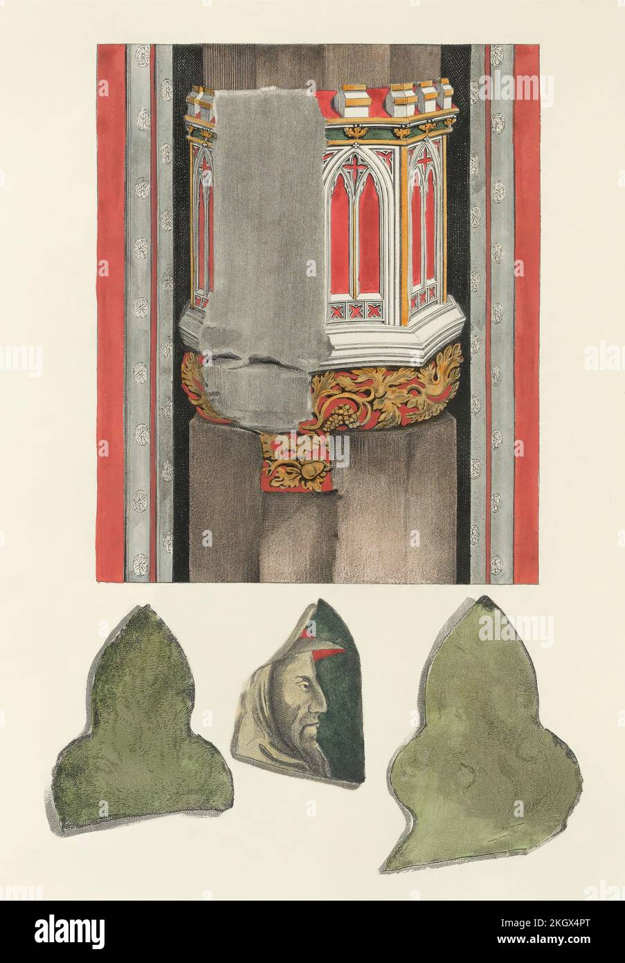 Sculpture and painted glassform from St Stephen's Chapel, old Palace of Westminster, London, England Stock Photo