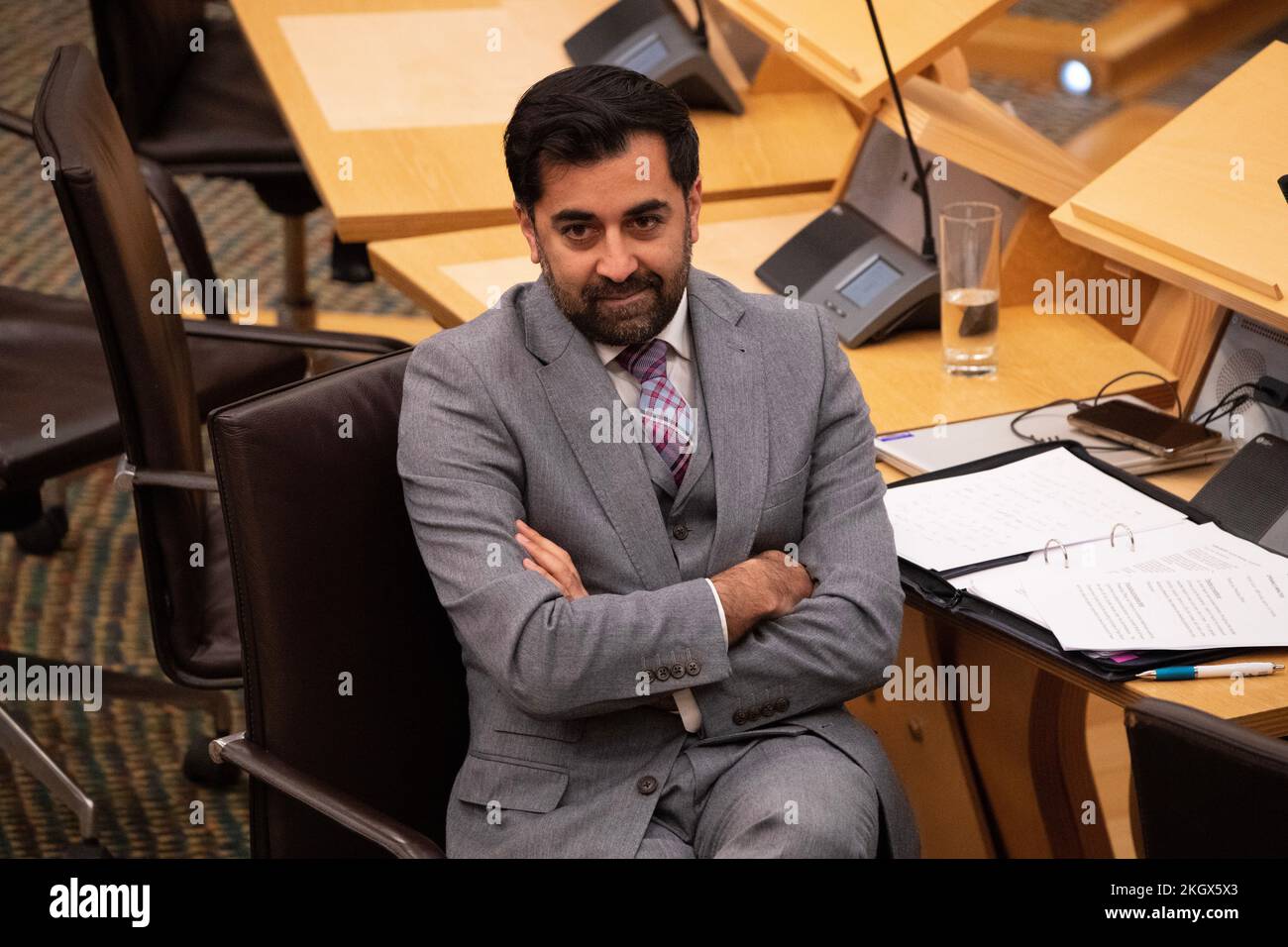 Edinburgh, Scotland, UK. 23rd Nov, 2022. PICTURED: Humza Yousaf MSP, Scottish Cabinet Minister for Health. Afternoon session debate: Protecting the Scottish NHS, Labour Party led debate, which includes questions on the proposed and controversial two tier system for patients. Credit: Colin D Fisher Credit: Colin Fisher/Alamy Live News Stock Photo