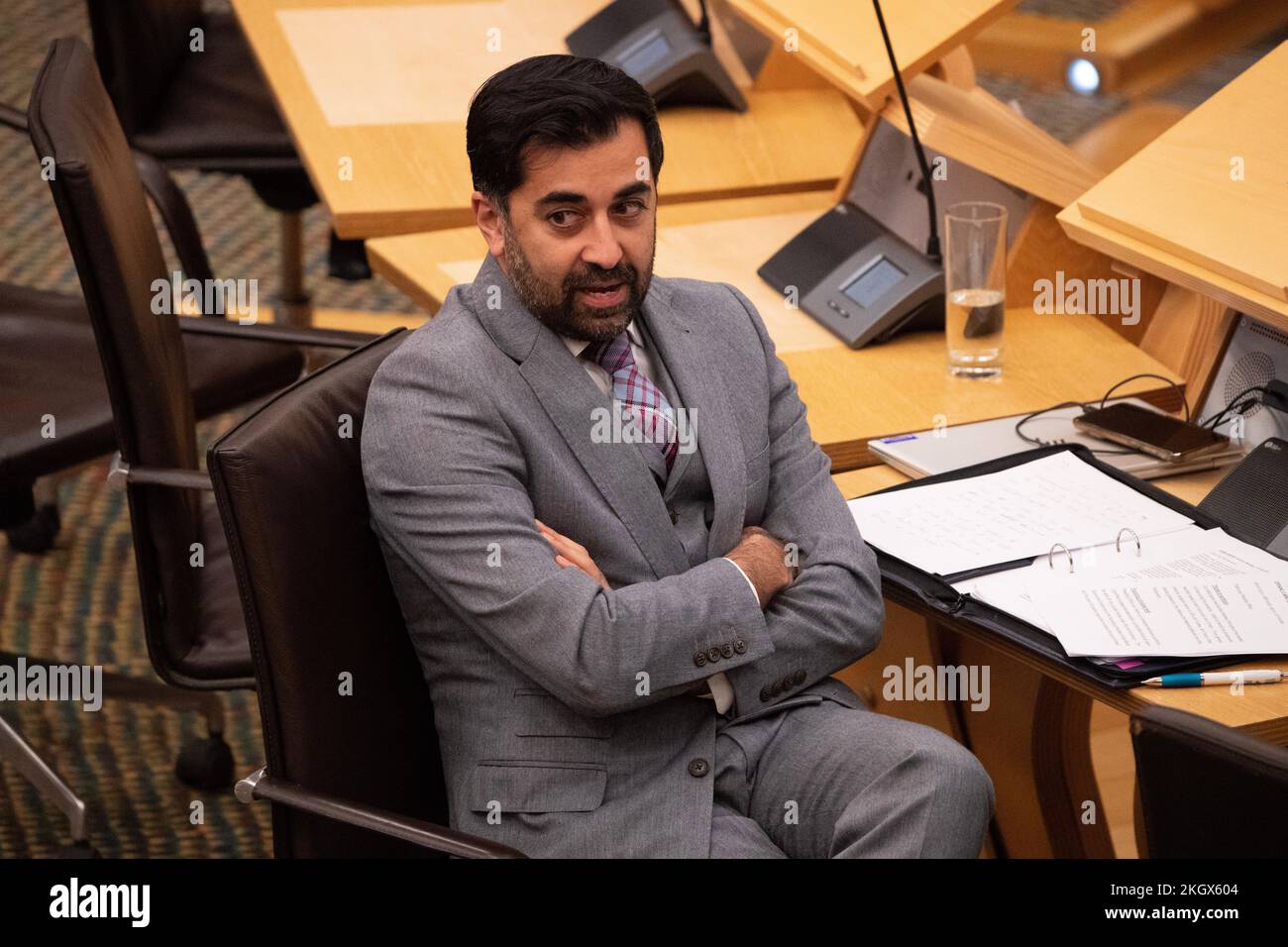 Edinburgh, Scotland, UK. 23rd Nov, 2022. PICTURED: Humza Yousaf MSP, Scottish Cabinet Minister for Health. Afternoon session debate: Protecting the Scottish NHS, Labour Party led debate, which includes questions on the proposed and controversial two tier system for patients. Credit: Colin D Fisher Credit: Colin Fisher/Alamy Live News Stock Photo
