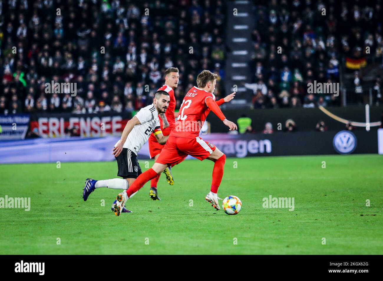 Wolfsburg, Germany, March 20, 2019: Serbian soccer player Adem Ljajic runs with the ball during the international soccer game Germany vs Serbia Stock Photo
