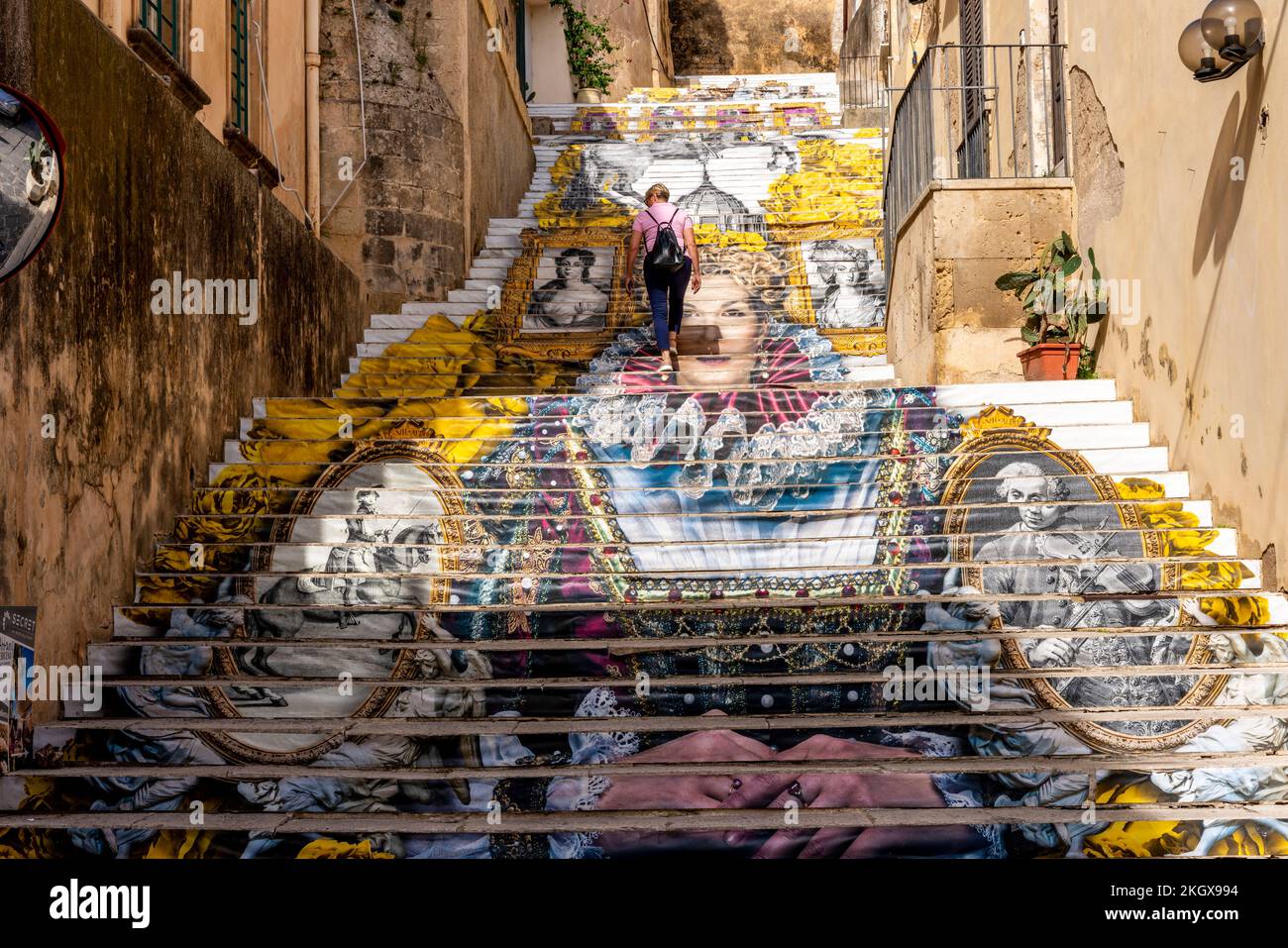 Colourful Steps In The Old Town of Noto, Sicily, Italy. Stock Photo