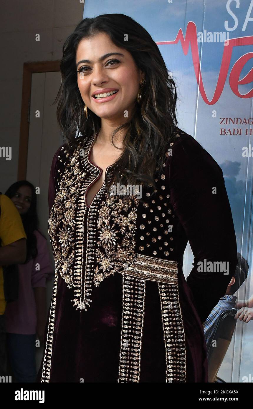 Mumbai, India. 23rd Nov, 2022. Bollywood actress Kajol Devgan poses for a photo during the promotion of her upcoming film 'Salaam Venky' in Mumbai. The film will be released on 9th December 2022 Credit: SOPA Images Limited/Alamy Live News Stock Photo