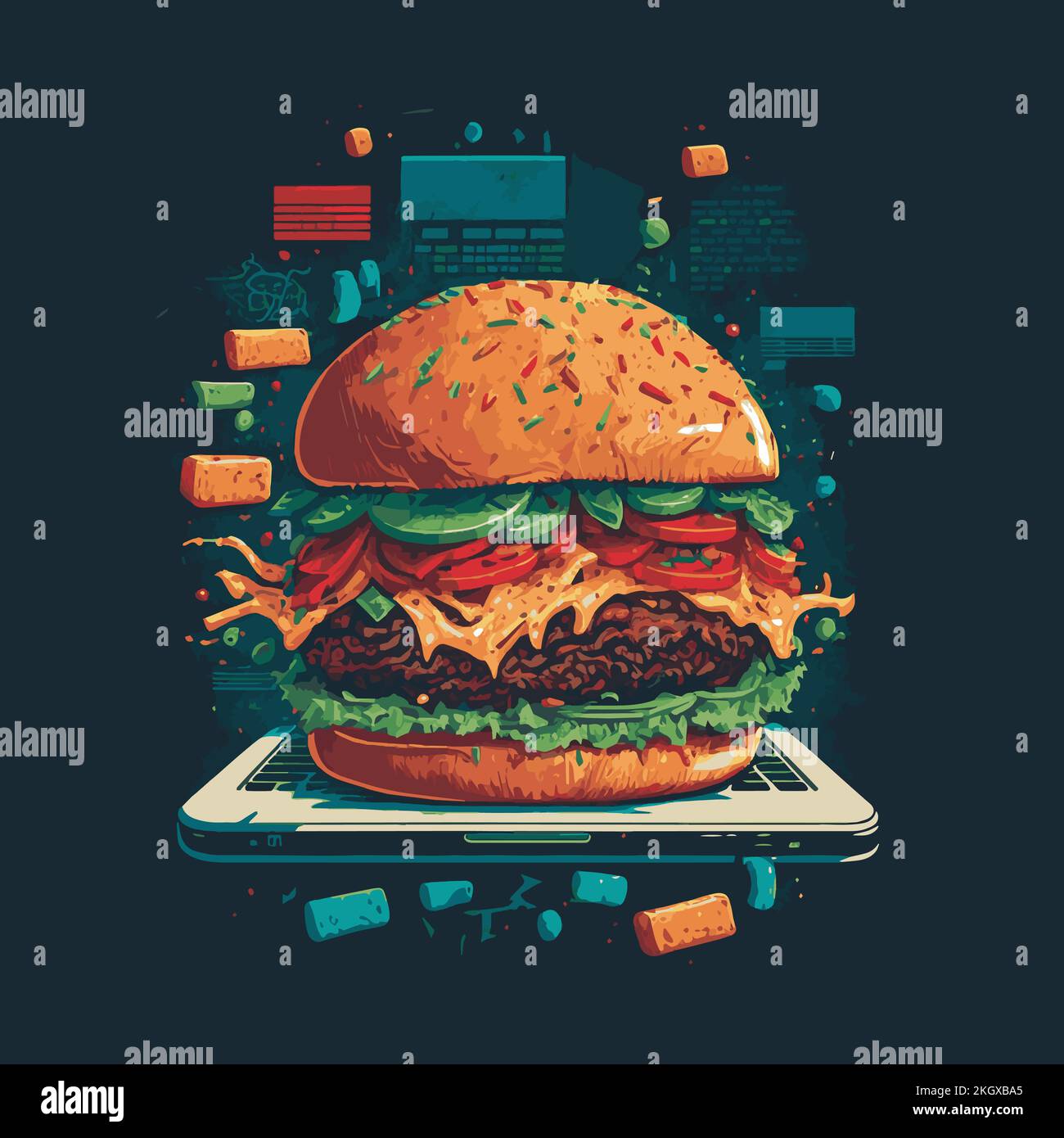 Hand Drawing Vintage Big Burger Hamburger Logo Vector Illustration