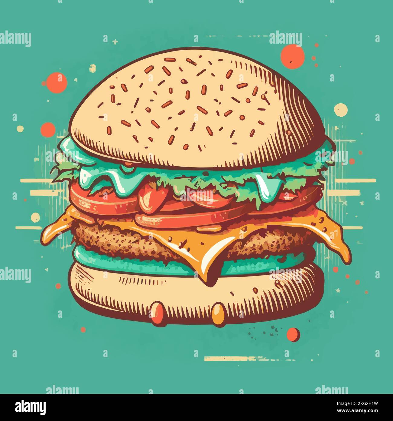 Hand drawing vintage Big burger, Hamburger logo vector illustration ...