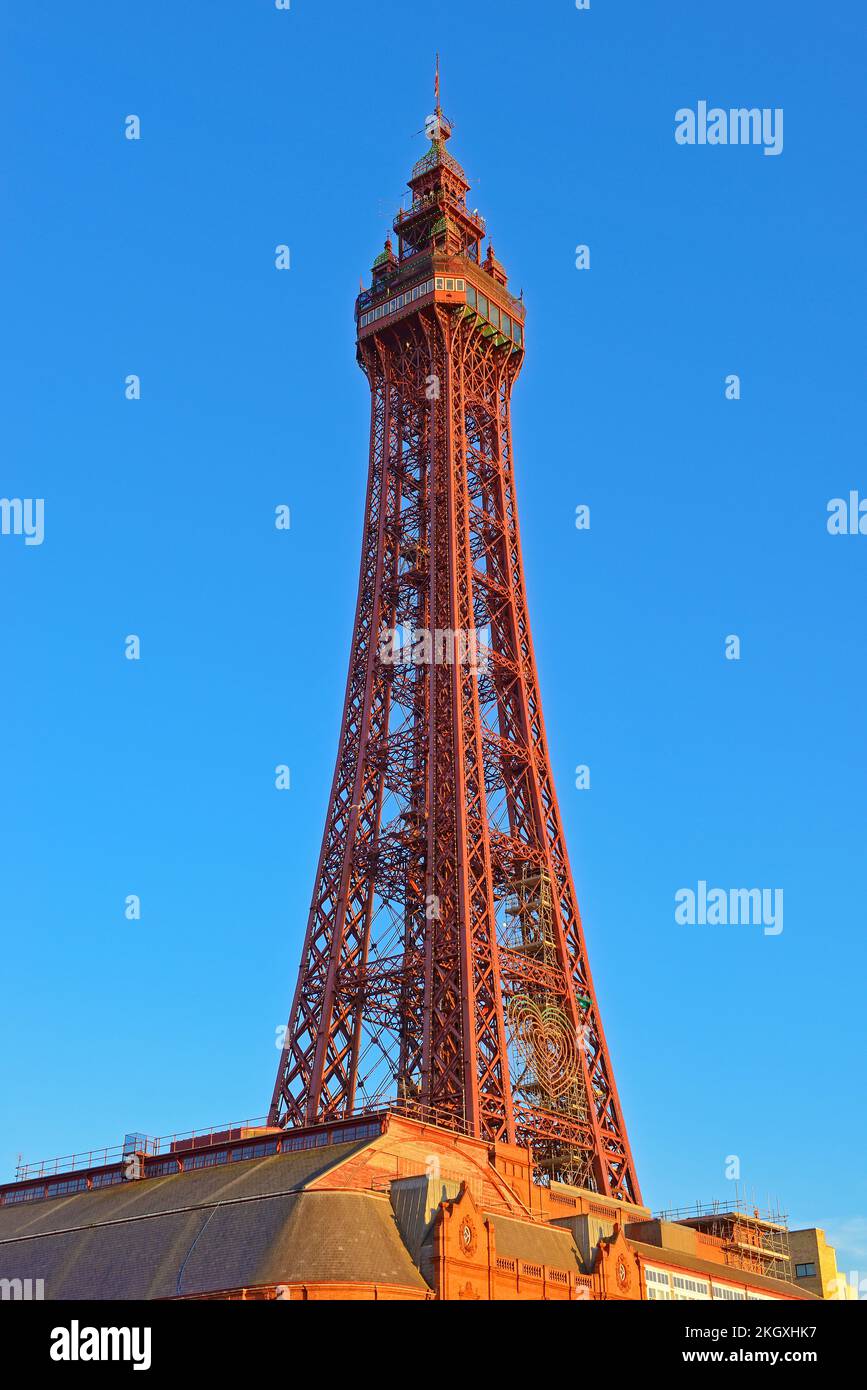 Blackpool Tower, an iconic landmark in the seaside resort town of Blackpool, Lancashire, UK Stock Photo