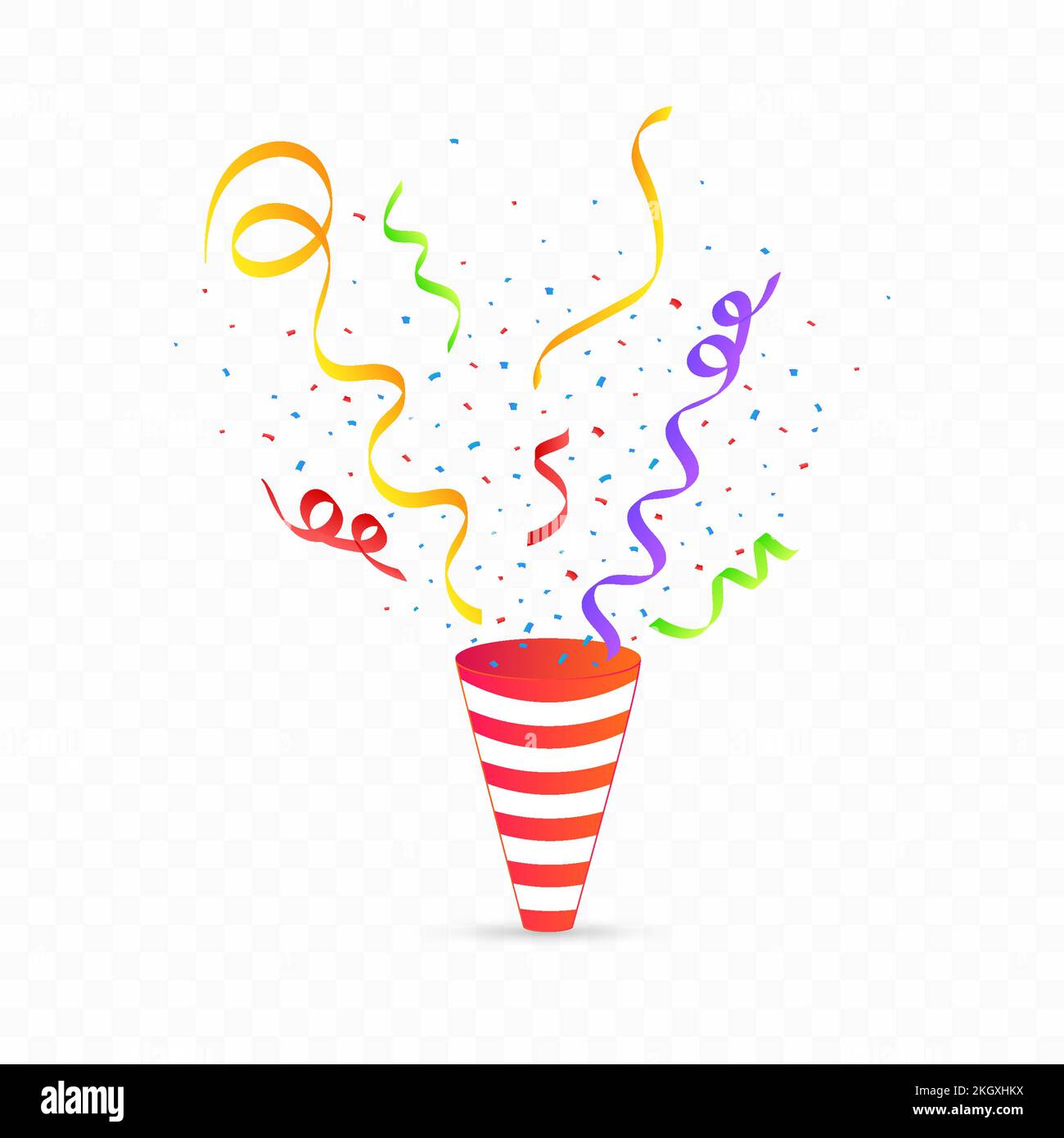 Confetti explosion vector for the birthday background. Colorful party cap and confetti design. Multicolor confetti blast isolated on transparent backg Stock Vector