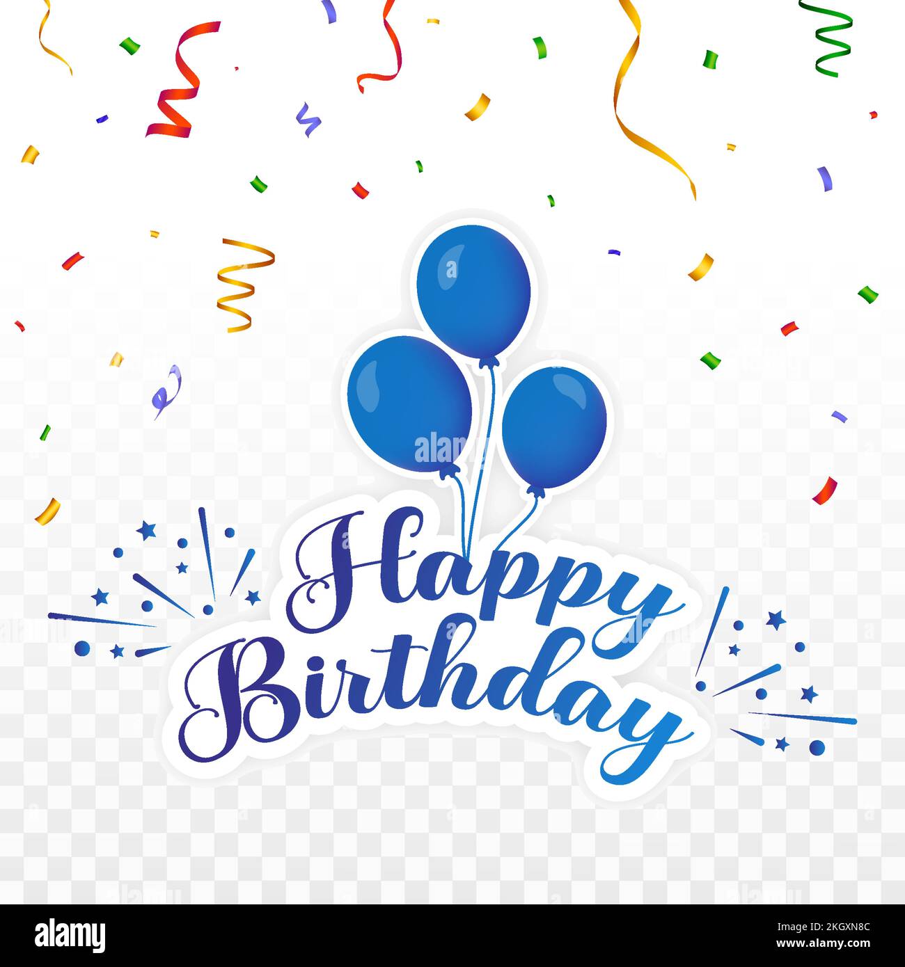 Happy birthday lettering with blue letter and balloon. Happy birthday,  calligraphy with confetti. Blue balloon, blue font, party element, birthday  wis Stock Vector Image & Art - Alamy