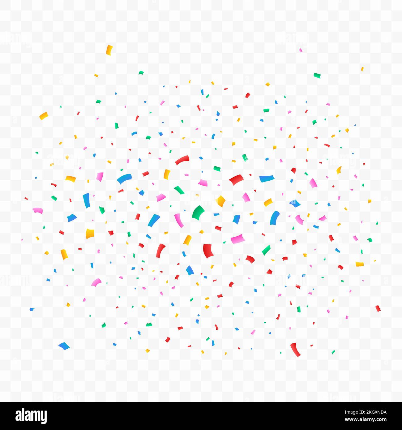Confetti vector illustration for festival background. Colorful tinsel and confetti explosion. Multicolor confetti on transparent background. Event and Stock Vector