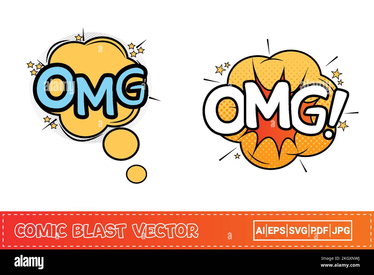 OMG comic explosion with yellow and blue color. OMG comic blast with orange, yellow, and white colors. Comic burst explosion with stars. OMG explosion Stock Vector