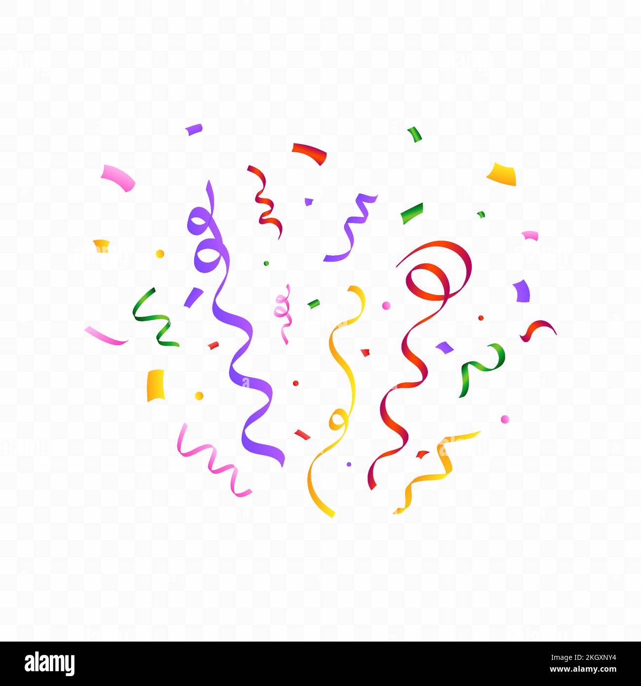 Confetti blast vector for the birthday background. Colorful party ribbon and confetti falling. Multicolor confetti explosion isolated on transparent b Stock Vector