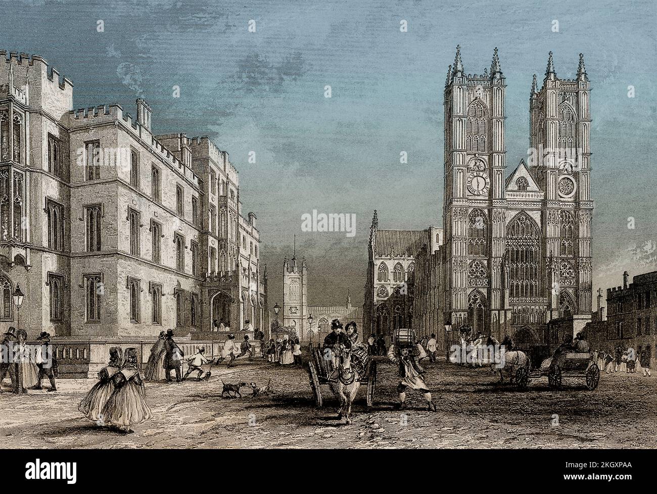 Westminster Abbey and Westminster Hospital, London, England, 19th century Stock Photo