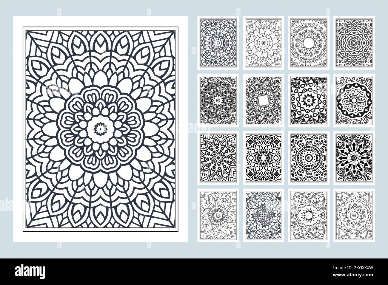 Mandala coloring page KDP interior. Mandala pattern set vector. Flower pattern vector. Black and white flower pattern vector. Mandala coloring page il Stock Vector
