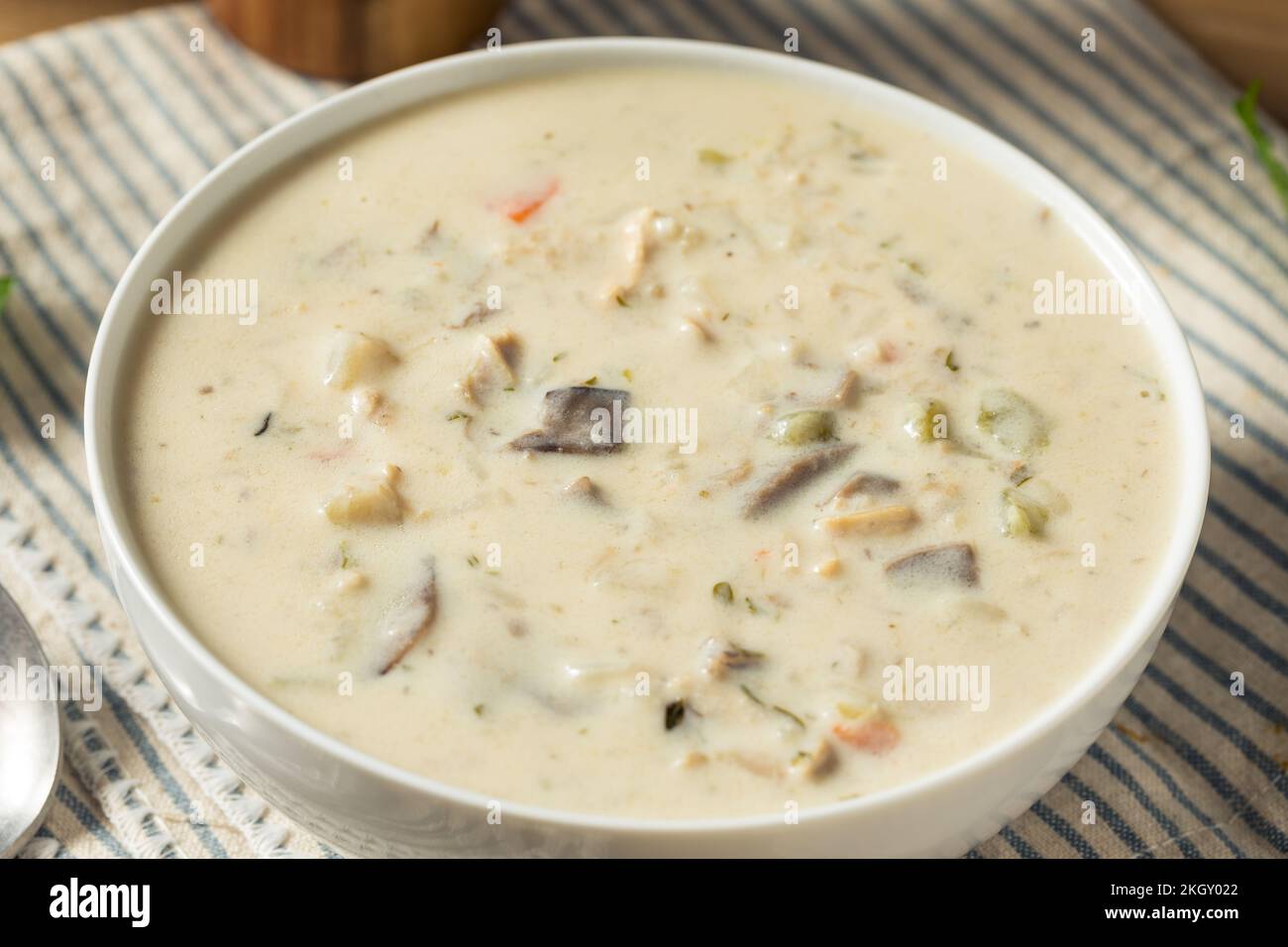 Homemade Chicken and Wild Rice Soup with Mushrooms Stock Photo - Alamy
