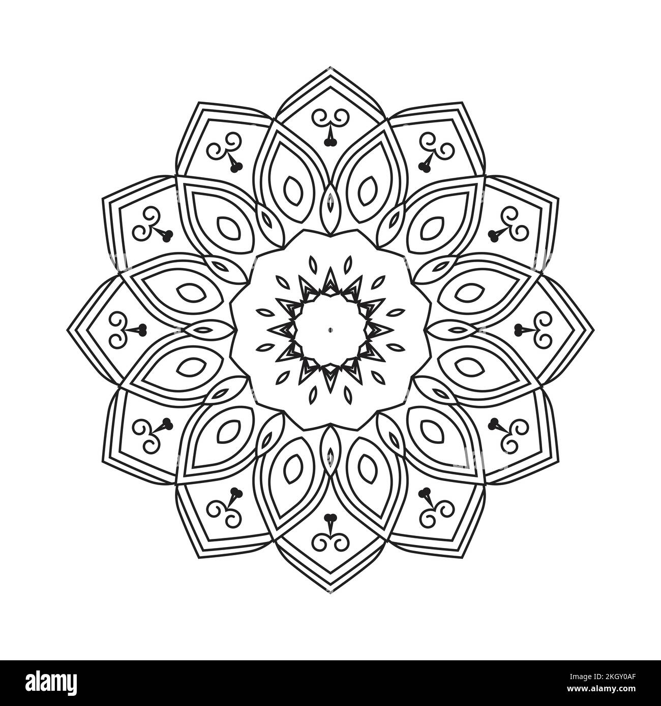 Simple mandala line art illustration. Black and white coloring book Arabic pattern. Mandala coloring book. Flower pattern. Mandala pattern vector. Ind Stock Vector