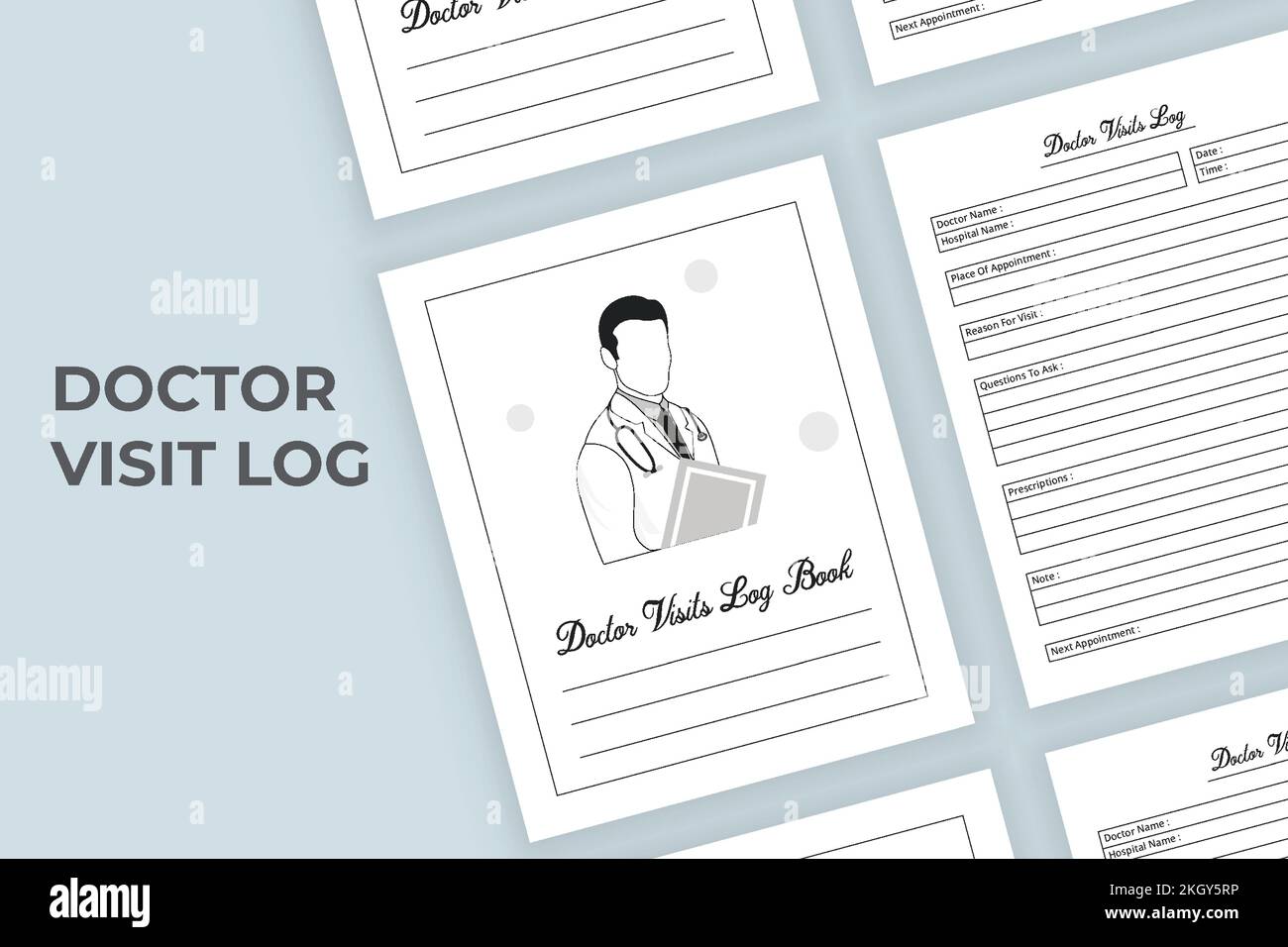 KDP interior medical logbook. Medical Visit Log Book. Health Care Log
