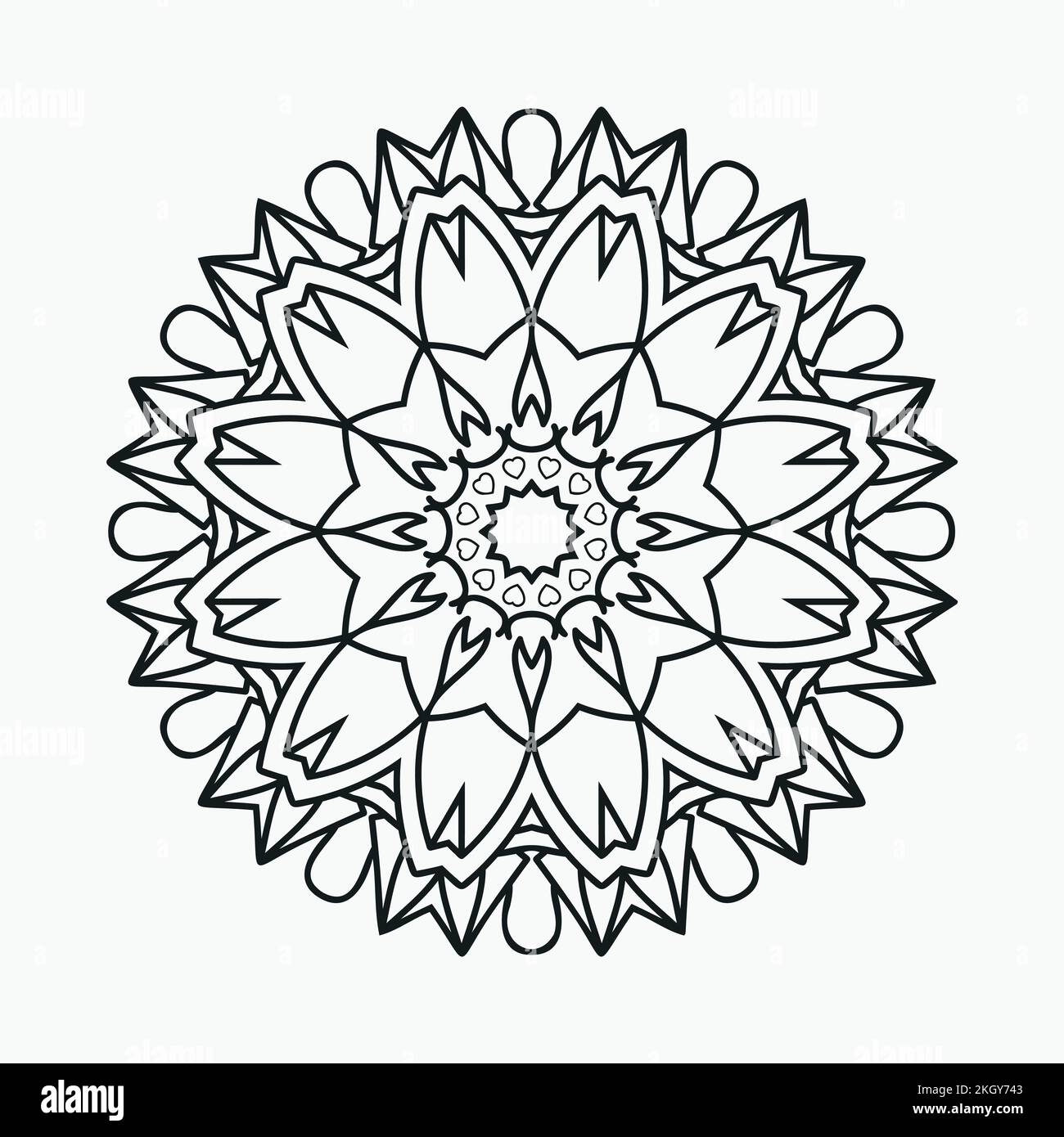 Mandala coloring page pattern decoration. Floral mandala line art vector. Arabic style decoration element. Decorative mandala for coloring pages. Blac Stock Vector