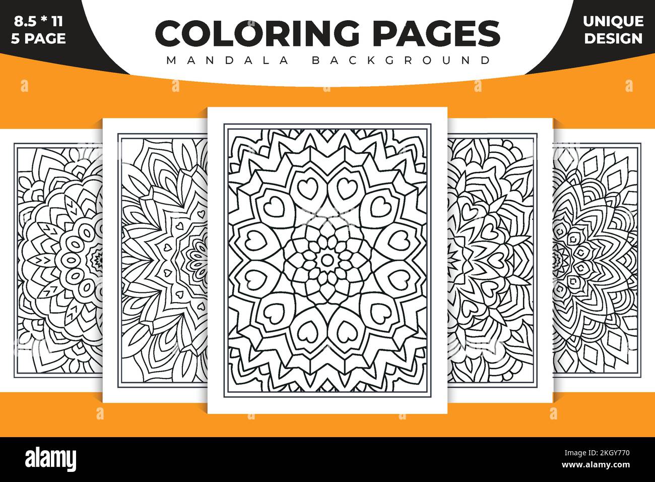 Decoration mandala coloring page collection KDP interior. Black and white Indian mandala pattern bundle for coloring pages. Flower Mandala set design Stock Vector