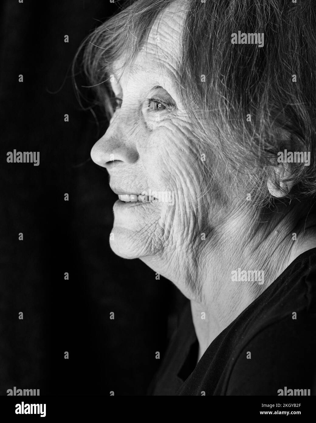 Sixties, black and white photo, people, senior, older woman sits