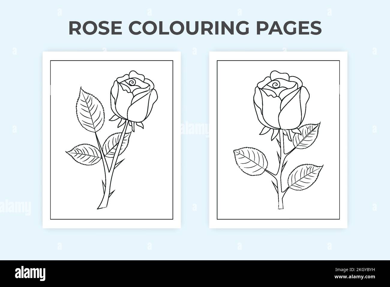 Rose flower coloring page. Floral ornament drawing. Kids coloring page. Rose flower doodle outline vector. Rose line art for coloring pages. Black and Stock Vector