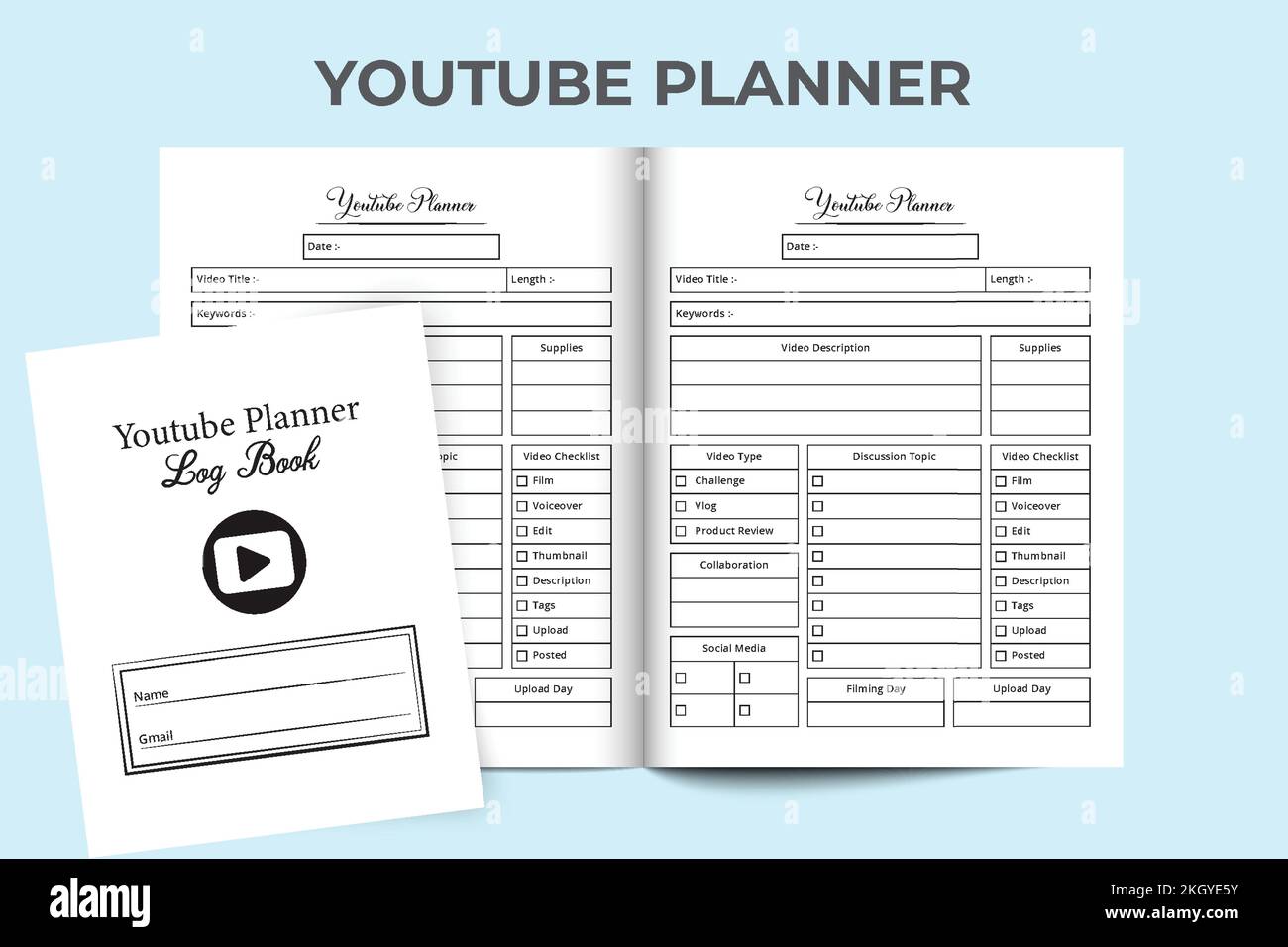 kdp-interior-youtube-planner-notebook-video-schedule-and-tracker-log-book-video-checklist-template-interior-youtube-planner-journal-kdp-interior-k-stock-vector-image-art-alamy