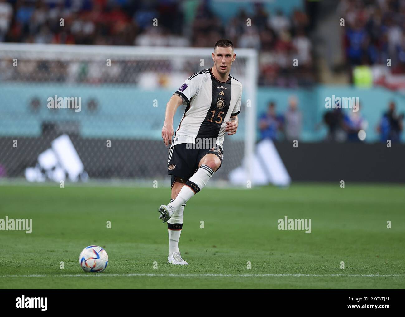 Al Rayyan, Qatar. 23rd November 2022; Khalifa International Stadium, Al Rayyan, Qatar; FIFA World Cup Football, Germany versus Japan; Niklas Sule of Germany passing the ball into midfield Credit: Action Plus Sports Images/Alamy Live News Credit: Action Plus Sports Images/Alamy Live News Stock Photo