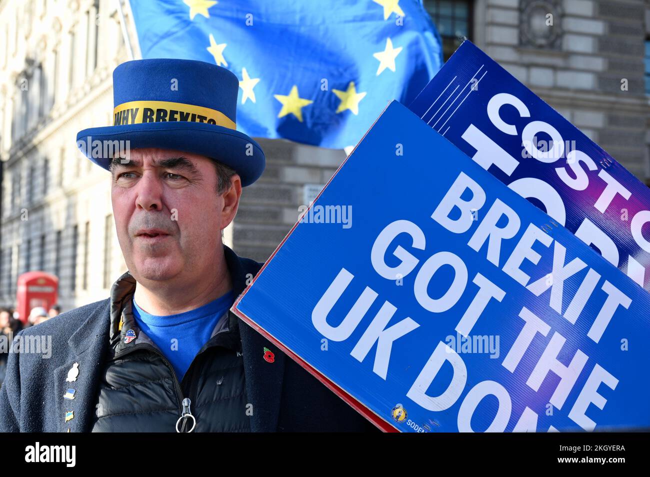 London, UK. Steve Bray. Anti Brexit protesters demonstrated against the Tory Government who they believe has no mandate despite being in power for the last 12 years. Credit: michael melia/Alamy Live News Stock Photo