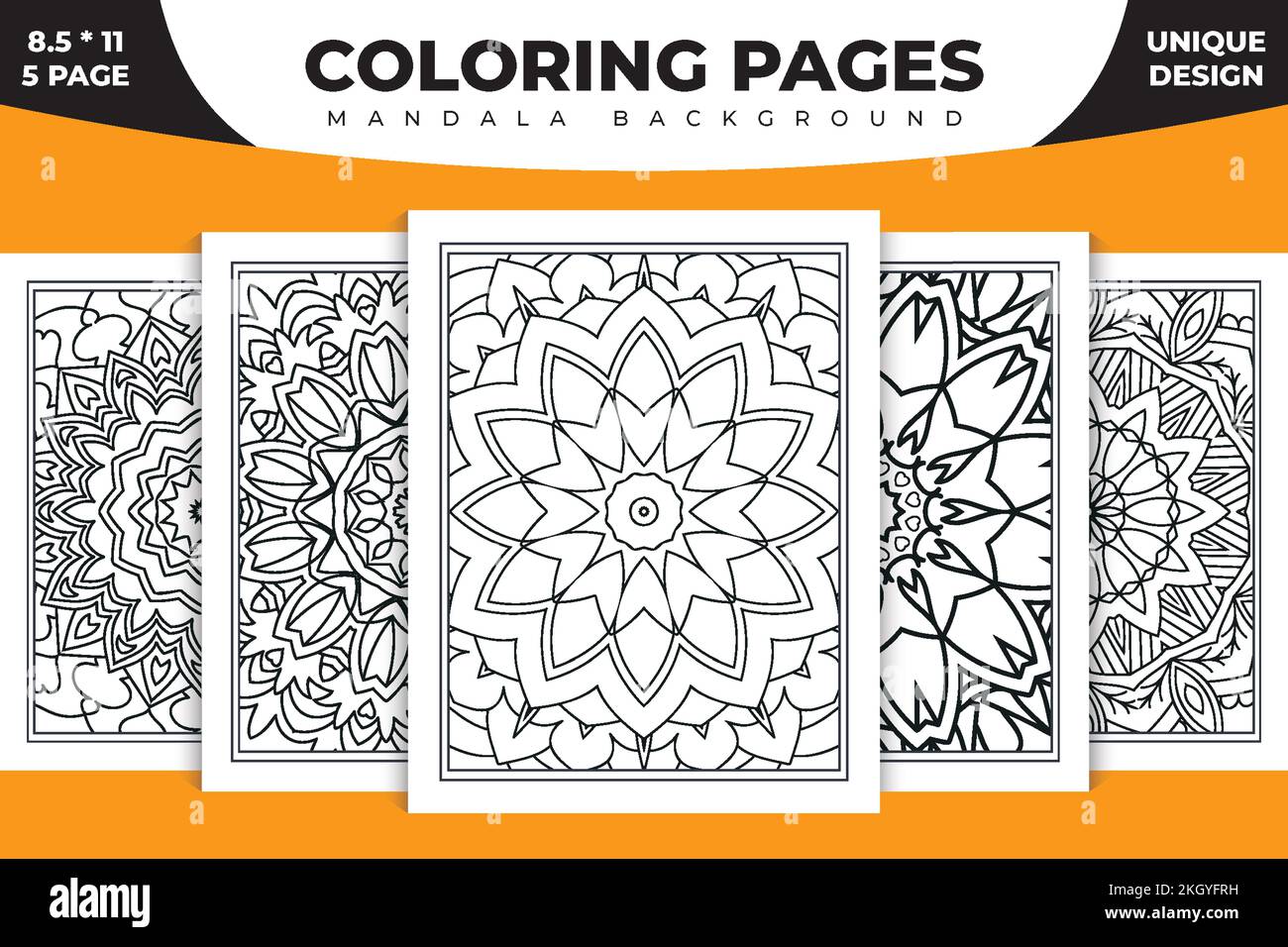 Traditional Indian mandala collection KDP interior. Circular mandala pattern set for kids coloring pages. Doodle mandala on a white background. Decora Stock Vector