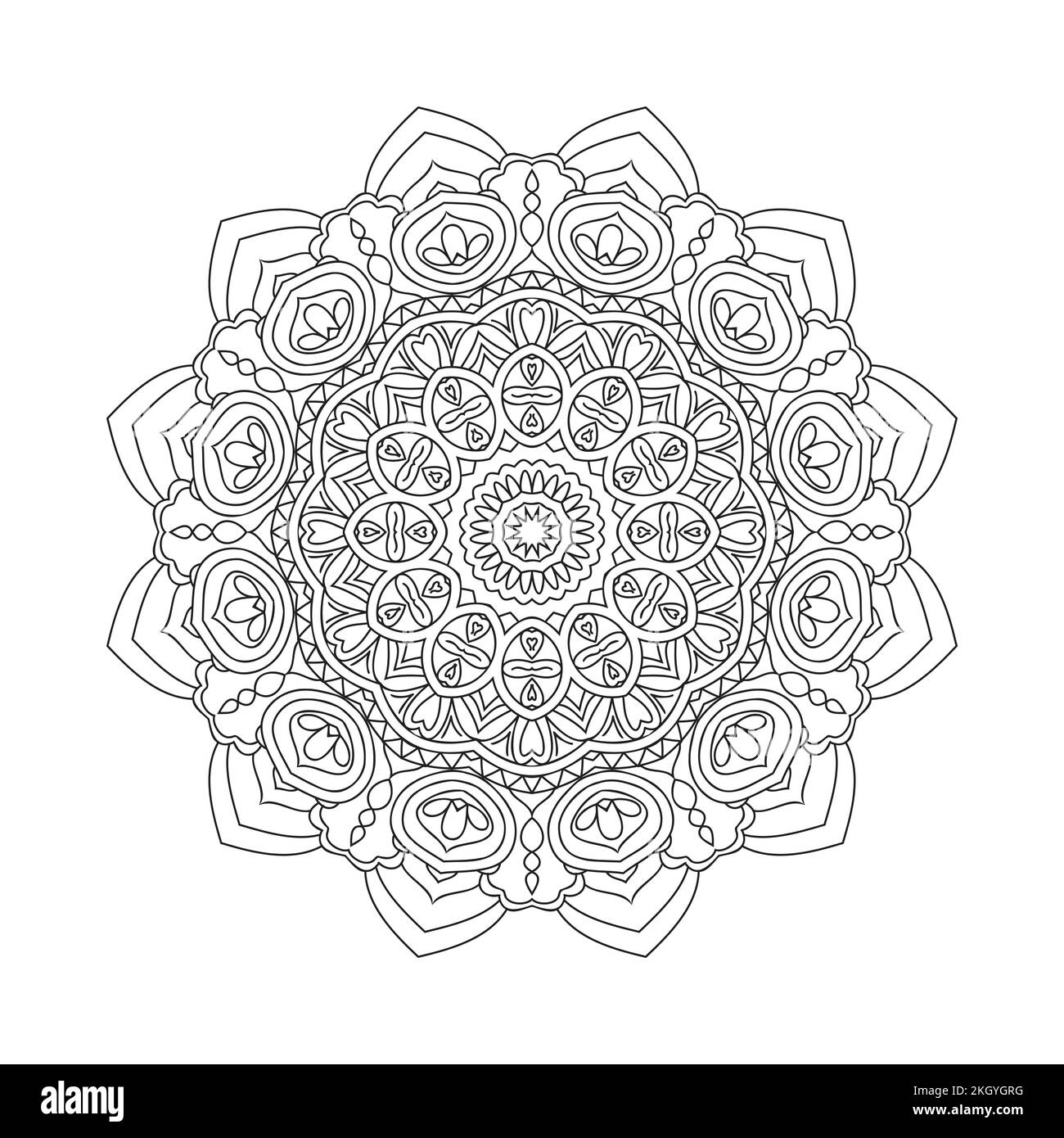 Mandala decoration element line art vector. Arabian style black and white mandala flower. Traditional Arabic mandala line art for coloring pages. Kids Stock Vector