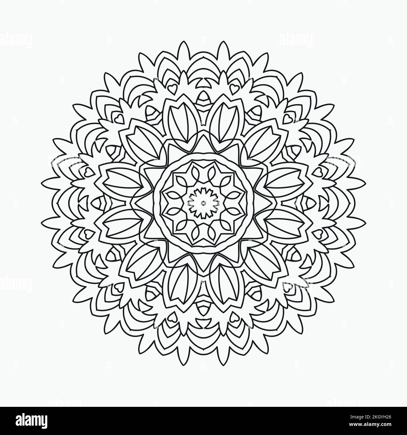 Coloring page mandala pattern vector. Flower mandala line art. Decorative mandala ornament for coloring pages. Black and white mandala ornament line a Stock Vector