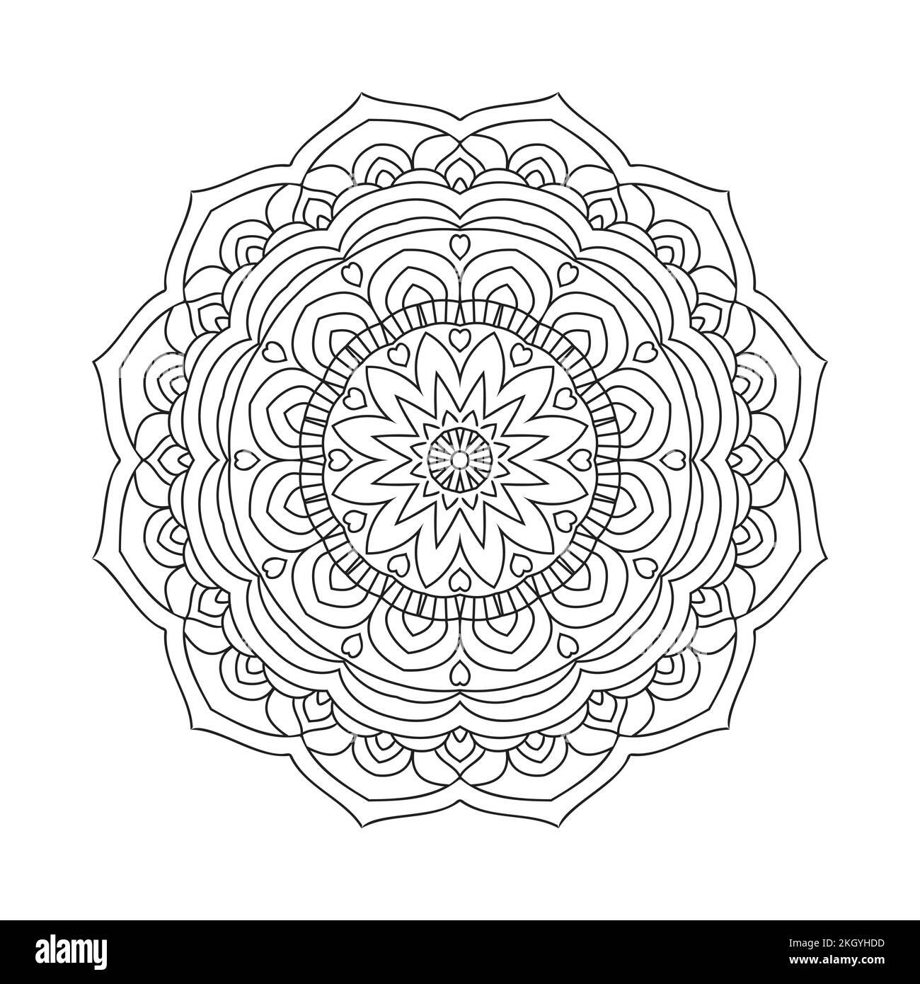 Decoration mandala ornament line art vector. Kids coloring page. Traditional Indian floral mandala pattern. Circular mandala ornament pattern vector. Stock Vector