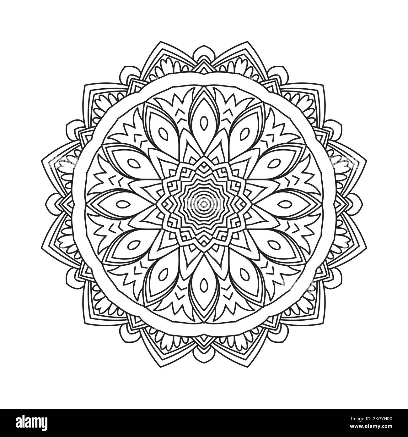 Traditional Arabic mandala line art for coloring pages. Circular mandala pattern vector. Arabian style black and white mandala flower. Kids coloring p Stock Vector