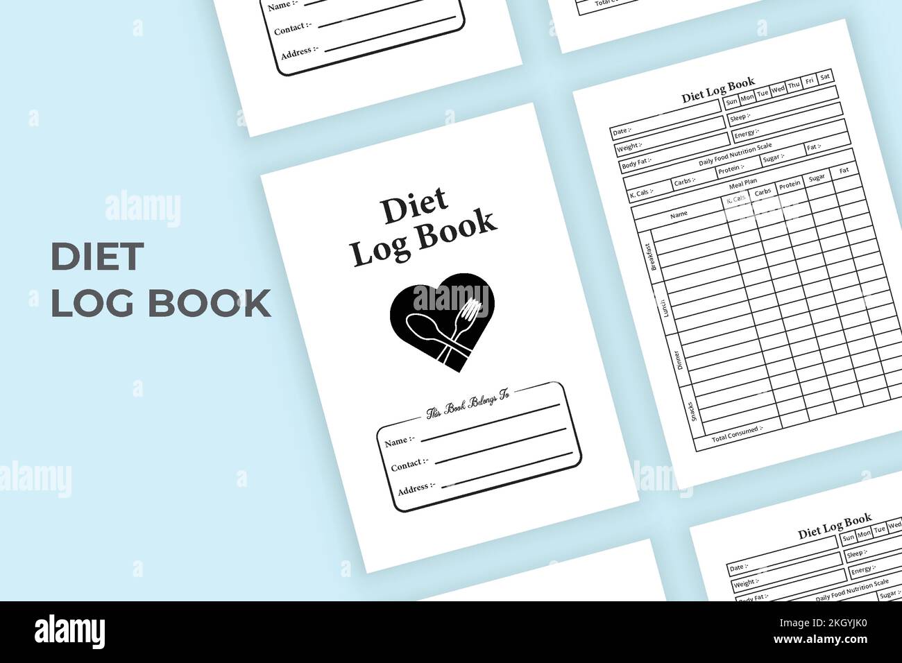 Diet log book KDP interior. Daily meal planner and diet tracker