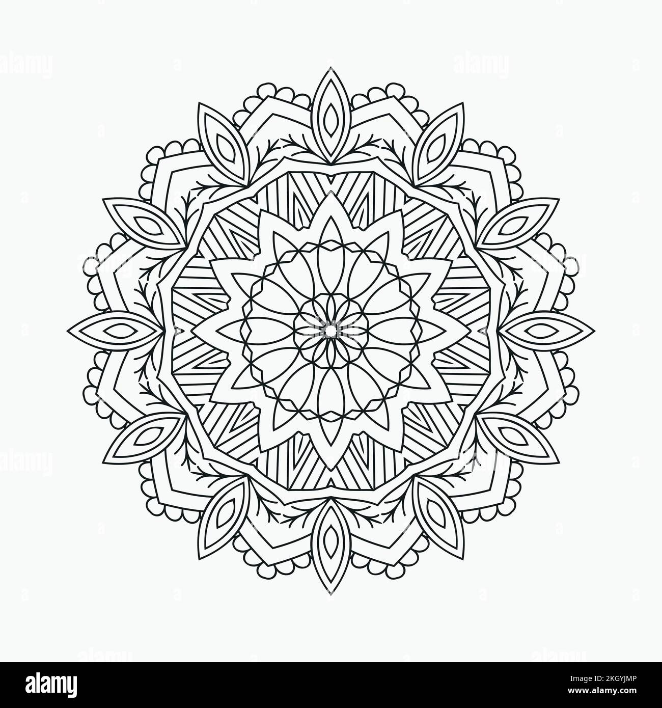 Decoration mandala for coloring pages. Mandala kids coloring page line art. Indian style ornament element. Black and white mandala pattern vector. Flo Stock Vector