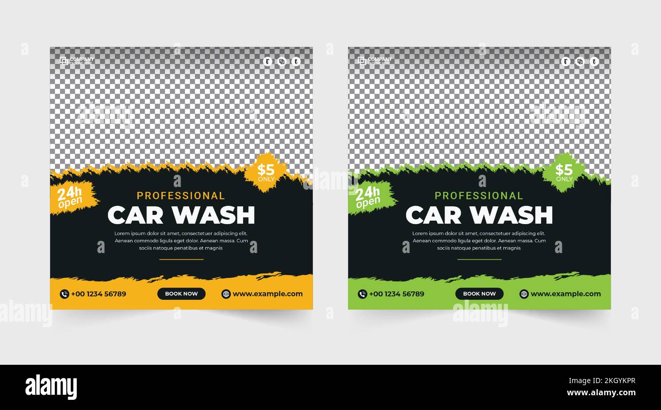 Car washing service social media banner. Car wash and cleaning service