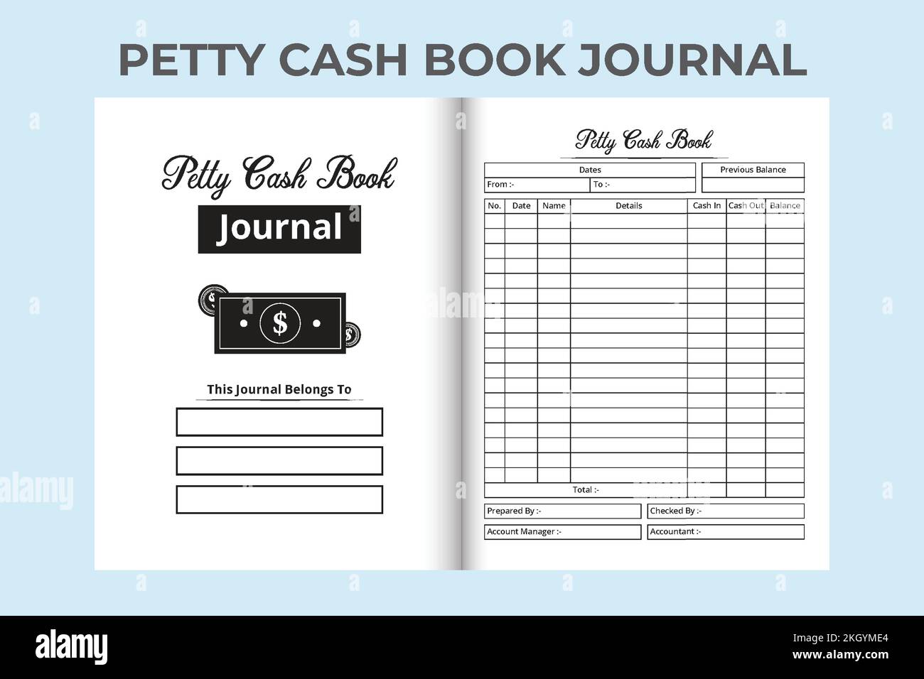 Petty cash book template KDP interior. Cash in and cash out tracker