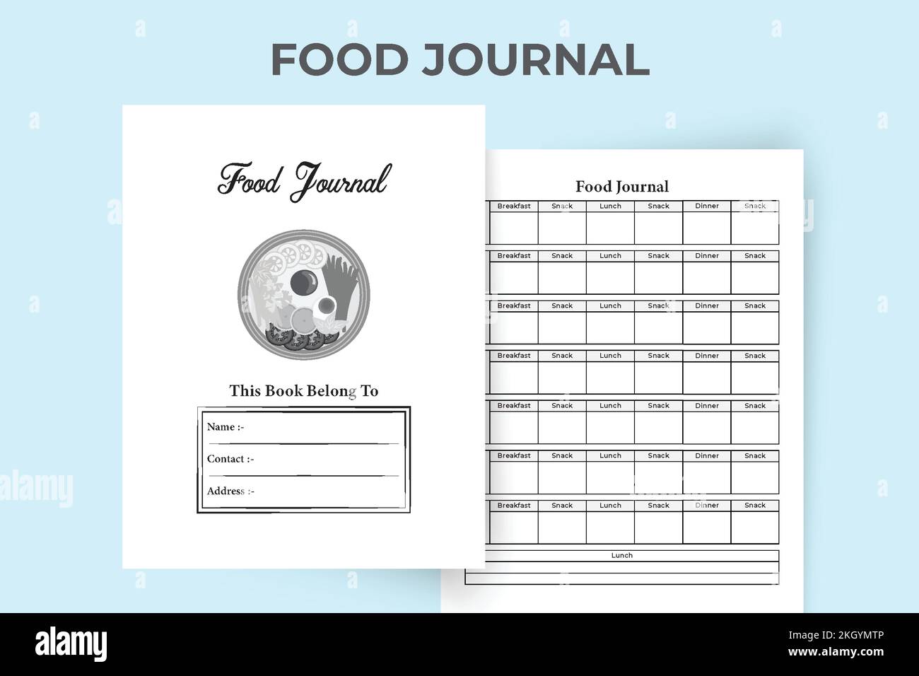 Weekly Food planner KDP interior. Food habit tracker and weekly food routine notebook template. KDP interior journal. Food scheduling and information Stock Vector