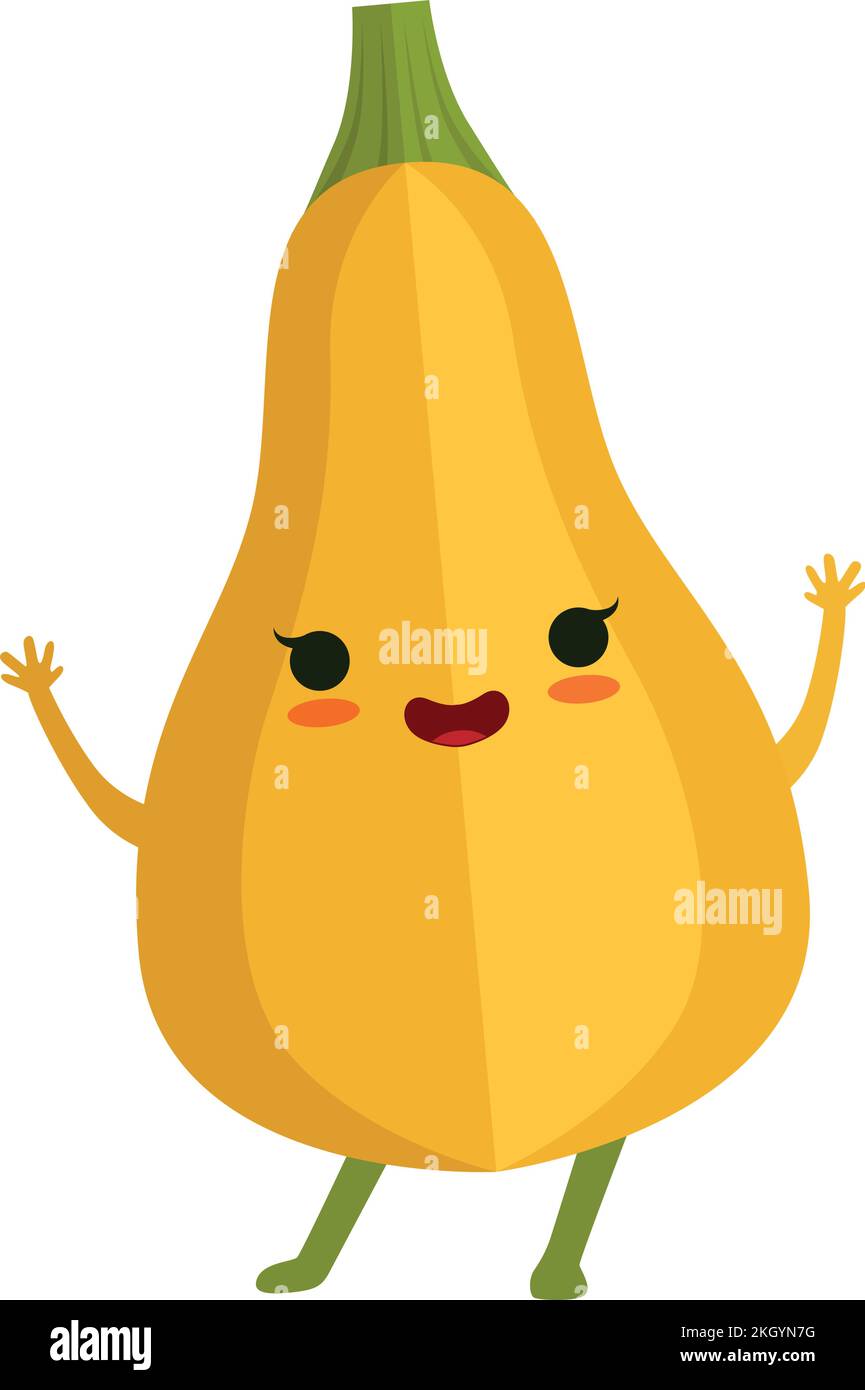 Funny face squash character. Cartoon smiling vegetable Stock Vector