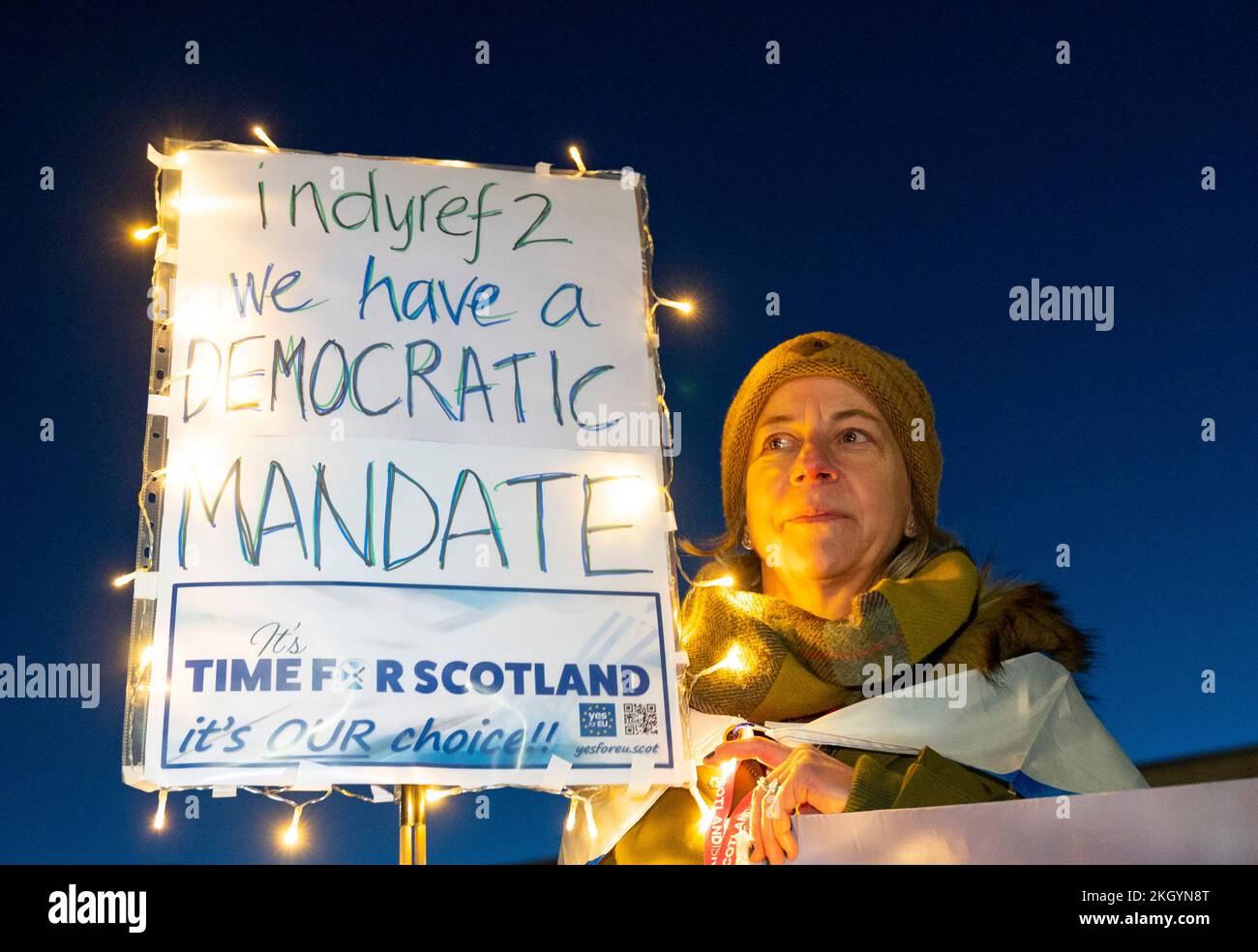 Edinburgh, Scotland, UK. 23rd November 2022. Supporters of Scottish independence gather at the Scottish Parliament building at Holyrood following the Supreme Court ruling that Westminster has sole authority in granting a legal referendum on Scottish independence. Iain Masterton/Alamy Live News Stock Photo