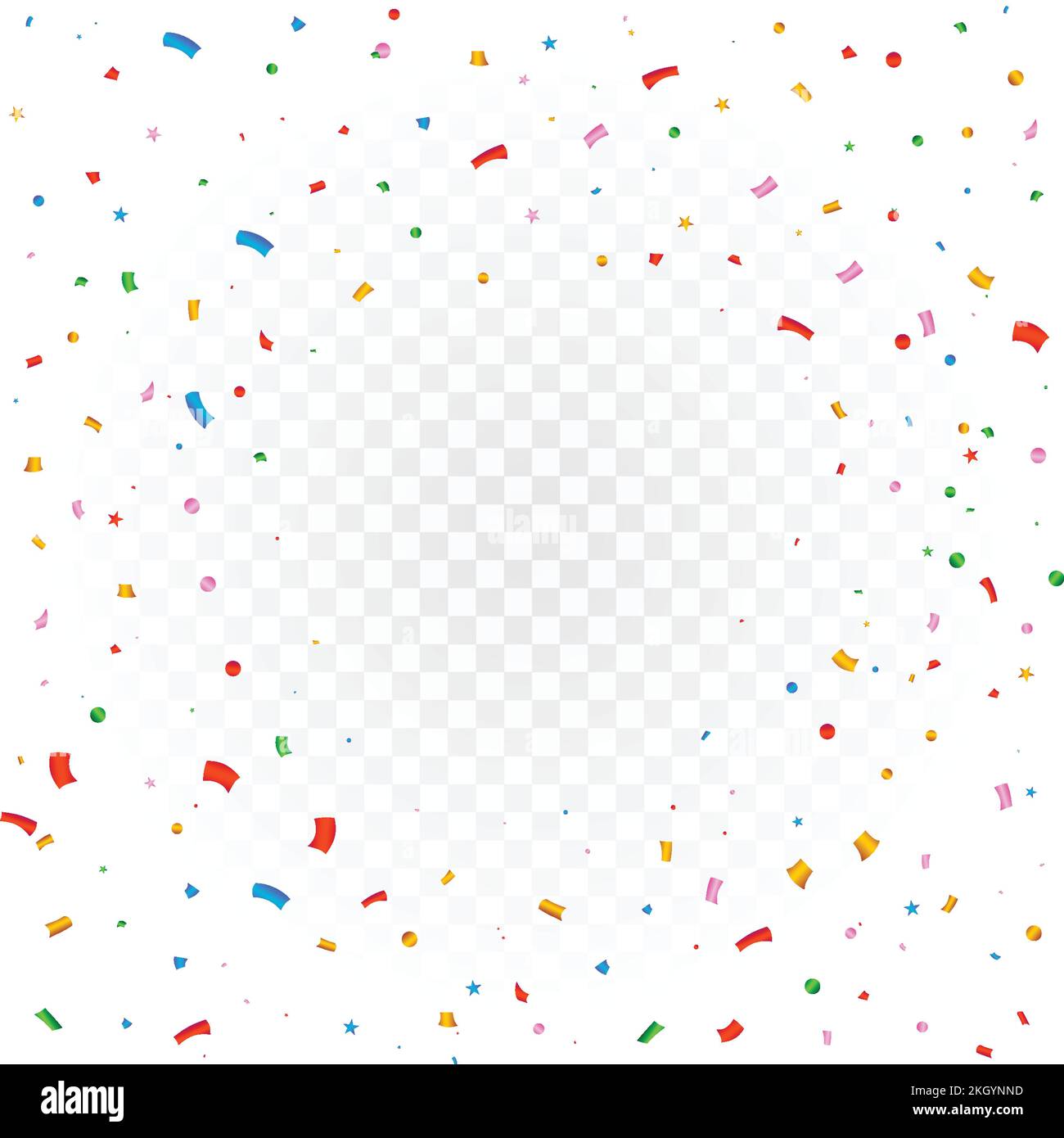 Confetti vector explosion for the carnival background. Multicolor party tinsel and confetti element. Colorful confetti isolated on transparent backgro Stock Vector
