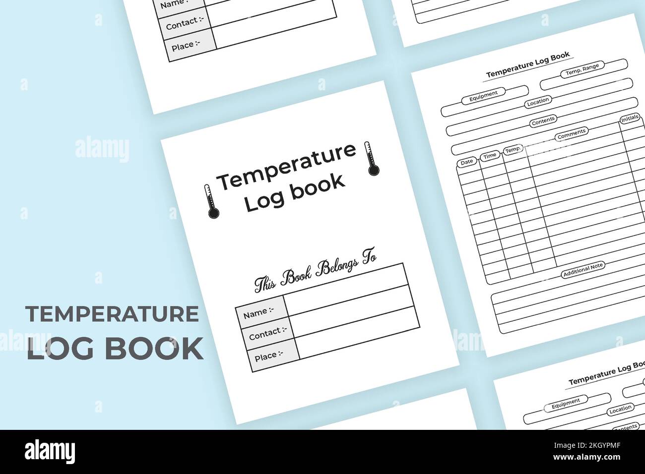 Temperature tracker log book KDP interior. Medical equipment and patient body temperature tracker interior. KDP interior notebook. Fever temperature a Stock Vector