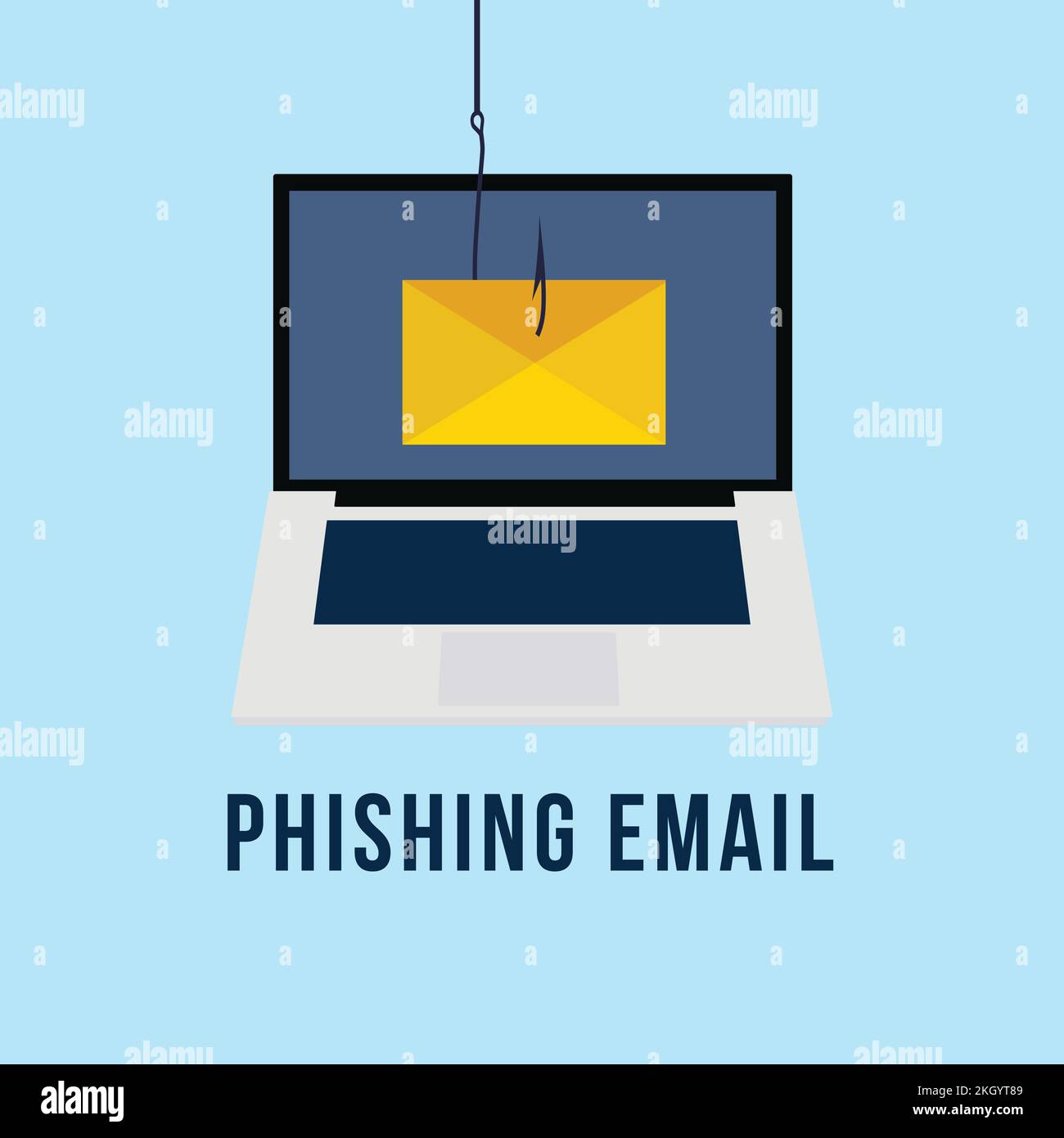 Phishing mail with a fishing hook vector. Hacker stealing mail illustration. Online password and login scam. Computer hacker spam mail. Password login Stock Vector