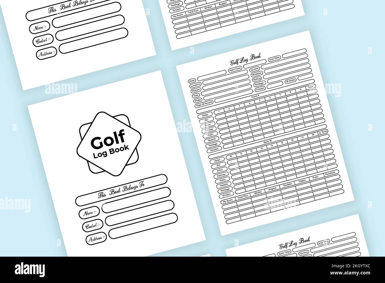 Golf score KDP interior log book template. Golf cart information and