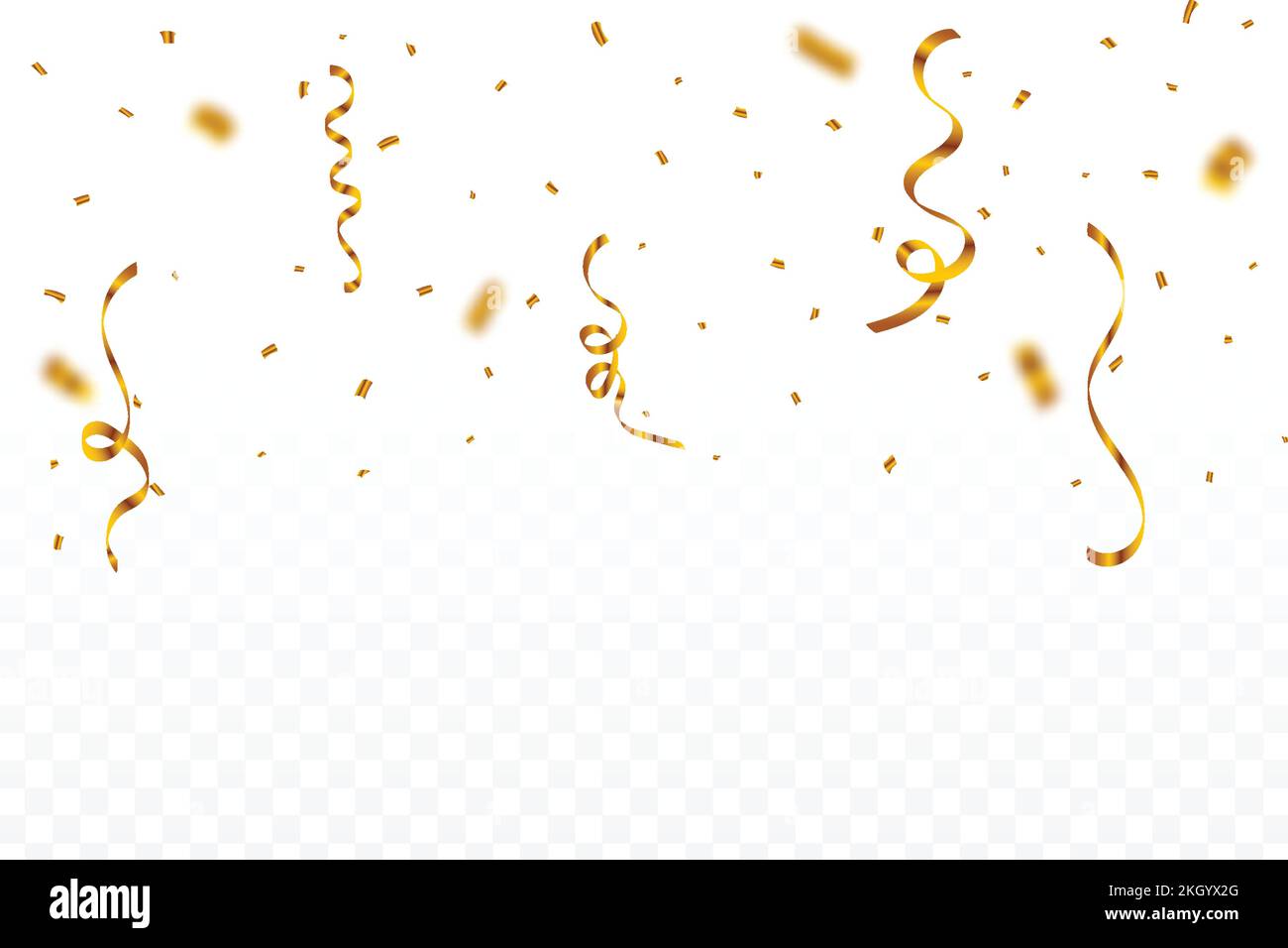 Golden confetti isolated on transparent background. Confetti vector for the carnival background. Golden party ribbon and confetti falling. Birthday pa Stock Vector